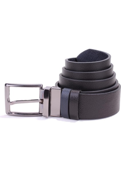 DMK26-465DG Siyah Lacivert 4 cm Çift Taraflı Deri Erkek Kemer