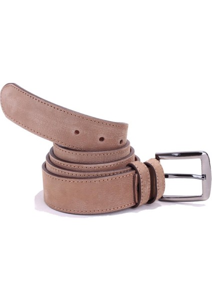 DMK26-464DG Bej 4 cm Hakiki Deri Erkek Kemer