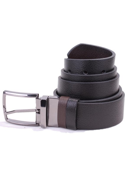 DMK26-465DG Siyah Kahve 4 cm Çift Taraflı Deri Erkek Kemer