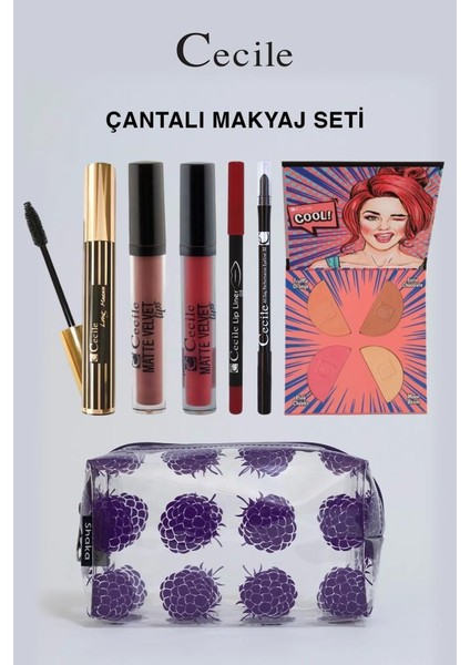 Kasım Ayına Özel Kırmızı Dudaklar Pembe Yanaklar Keskin Bakışlar Makyaj Seti