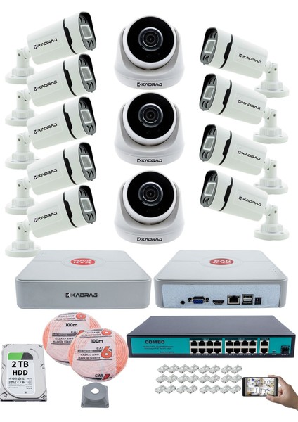 Ip Güvenlik Kamera Seti - 3 iç Mekan Ip Kamera, 9 Dış Mekan Ip Kamera, 2tb H.d.d, 16 kanal Nvr, Gece Görüş, Uzaktan Izleme, Hareket Tabiki, Insan Tesp