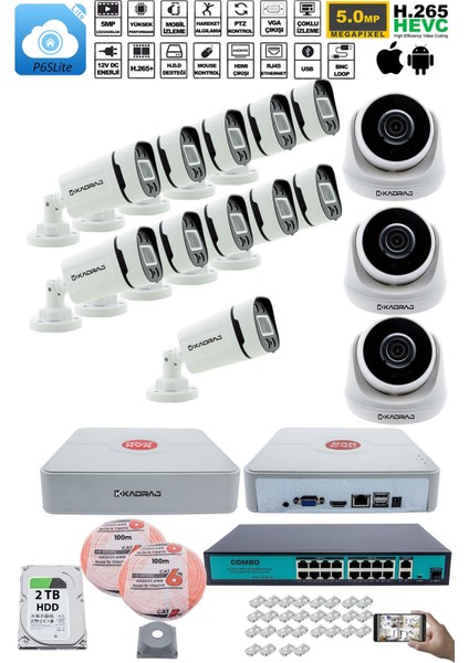 İp Güvenlik Kamera Seti - 3 İç Mekan İp Kamera - 11 Dış Mekan İp Kamera - 2tb H.d.d - 16 kanal Nvr - Gece Görüş - Uzaktan İzleme - Hareket Tabiki - İnsan Tes