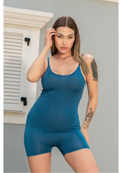 Vücüda Oturan Kadın Spor Şort Tulum / Toparlayıcı Askılı Spor Tulum Body Tayt Tulum fırsatları