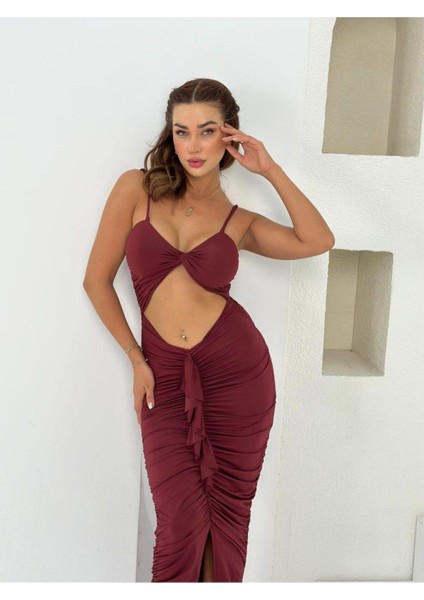 Premium Vücuda Oturan Örme Büzgülü Özel Dekolte Detaylı abiye elbise fiyatları