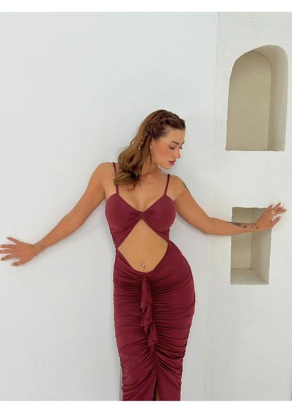 Premium Vücuda Oturan Örme Büzgülü Özel Dekolte Detaylı abiye elbise fırsatları