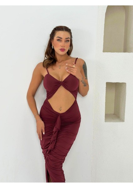 Premium Vücuda Oturan Örme Büzgülü Özel Dekolte Detaylı abiye elbise indirimleri