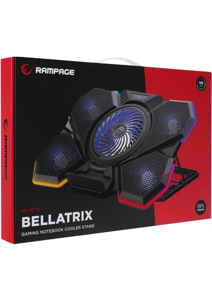 Rampage AD-RC13 Bellatrıx Siyah 5 Fan 2 USB Rgb Işıklı 15"-17" Notebook Soğutucu Stand