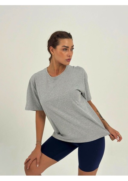 Kadın Koyu Gri Baskısız Basıc Pamuklu Oversize T-Shirt fiyatları