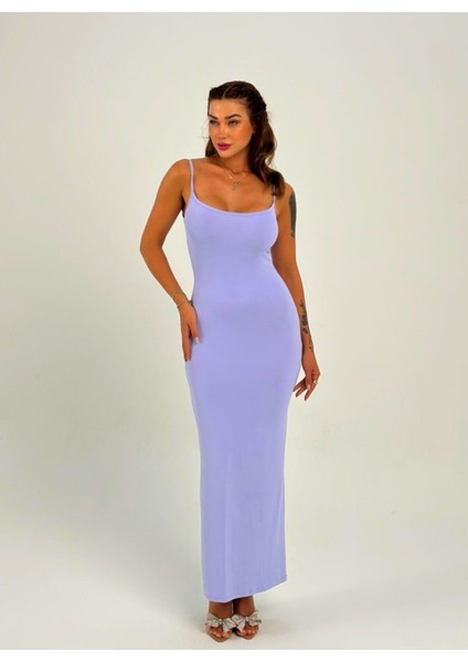 Şık Askılı Sonbahar Mevsimlik Elbise - Lila