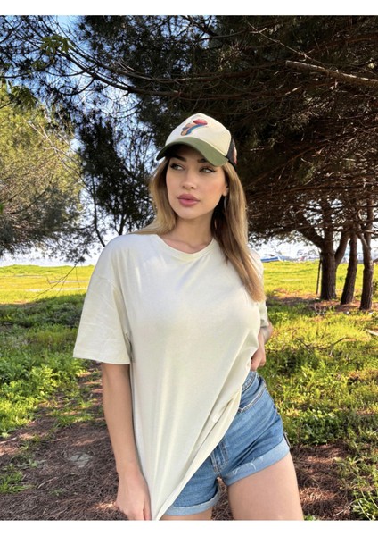 Kadın Baskısız Basic Pamuklu Oversize T-Shirt