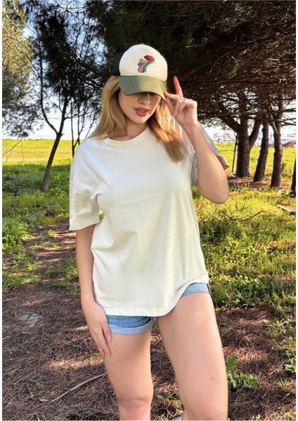 Kadın Baskısız Basic Pamuklu Oversize T-Shirt
