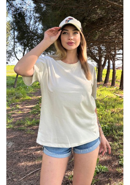 Kadın Baskısız Basic Pamuklu Oversize T-Shirt