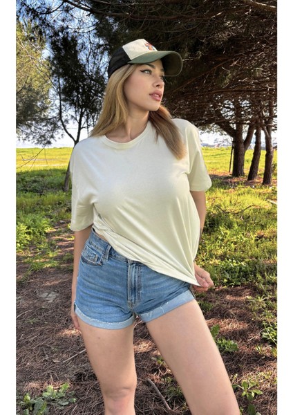 Kadın Baskısız Basic Pamuklu Oversize T-Shirt