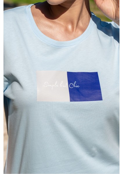 Kadın Oversize Fit Bisiklet Yaka Baskılı Kısa Kollu T-Shirt