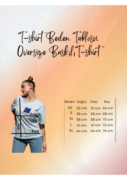 Kadın Oversize Fit Bisiklet Yaka Baskılı Kısa Kollu T-Shirt