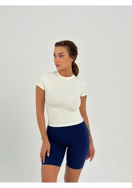 Ekru Fitted/vücuda Oturan Crop T-Shirt