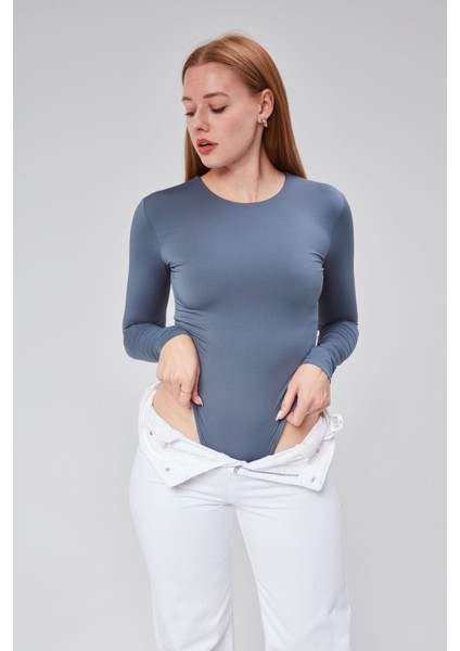 Antrasit Astarlı Uzun Kollu Çıtçıtlı Body