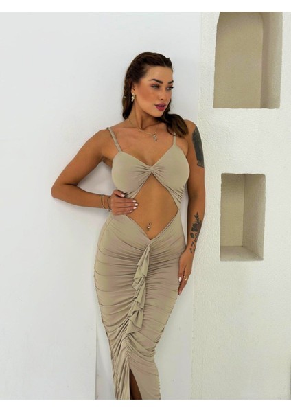 Premium Vücuda Oturan Örme Büzgülü Özel Dekolte Detaylı abiye elbise modelleri