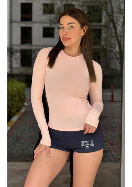 Pembe Örme Basic Bisiklet Yaka Uzun Kollu Slim Fit Kadın Body T-Shirt fiyatları