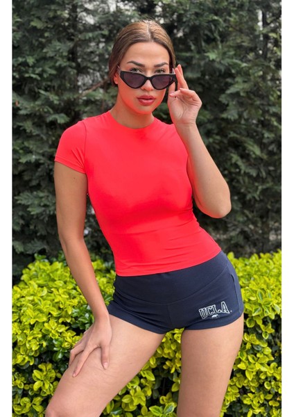 Pembe Fitted/vücuda Oturan Crop T-Shirt