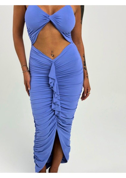 Premium Vücuda Oturan Örme Büzgülü Özel Dekolte Detaylı abiye elbise fiyatları