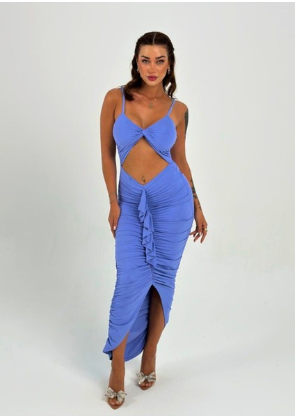 Premium Vücuda Oturan Örme Büzgülü Özel Dekolte Detaylı abiye elbise fırsatları