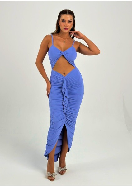 Premium Vücuda Oturan Örme Büzgülü Özel Dekolte Detaylı abiye elbise indirimleri