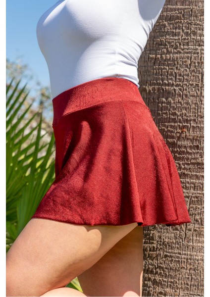 Kadın Bordo Buzzy Kumaş Spor Şort Etek