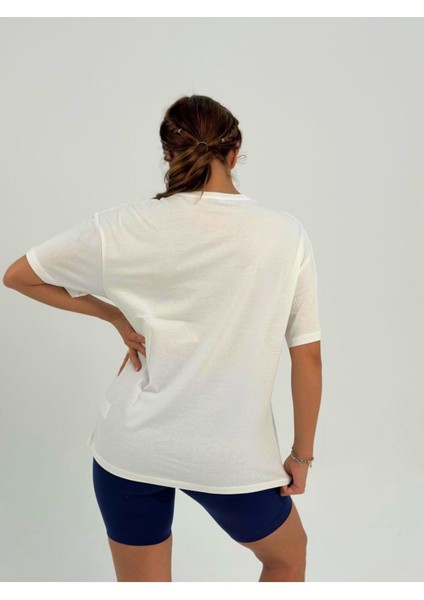 Kadın Ekru Baskısız Basıc Pamuklu Oversize T-Shirt fiyatları