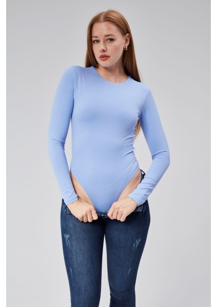 Bebe Mavi Astarlı Uzun Kollu Çıtçıtlı Body