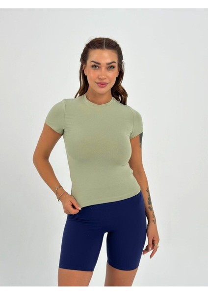 Yeşil Fitted/vücuda Oturan Crop T-Shirt