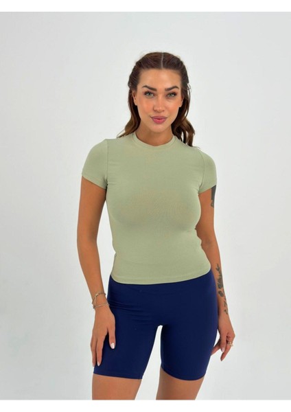 Yeşil Fitted/vücuda Oturan Crop T-Shirt indirimleri