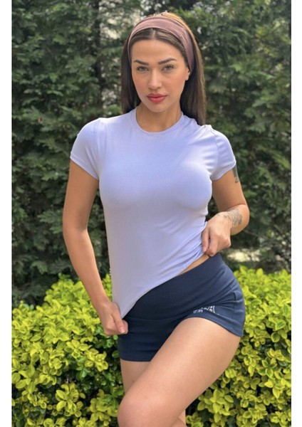 Açık Lila Fitted/vücuda Oturan Crop T-Shirt