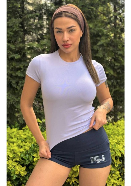 Açık Lila Fitted/vücuda Oturan Crop T-Shirt