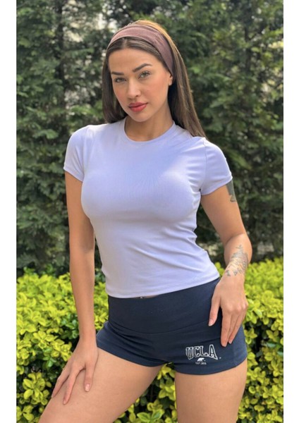 Açık Lila Fitted/vücuda Oturan Crop T-Shirt