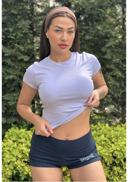 Açık Lila Fitted/vücuda Oturan Crop T-Shirt