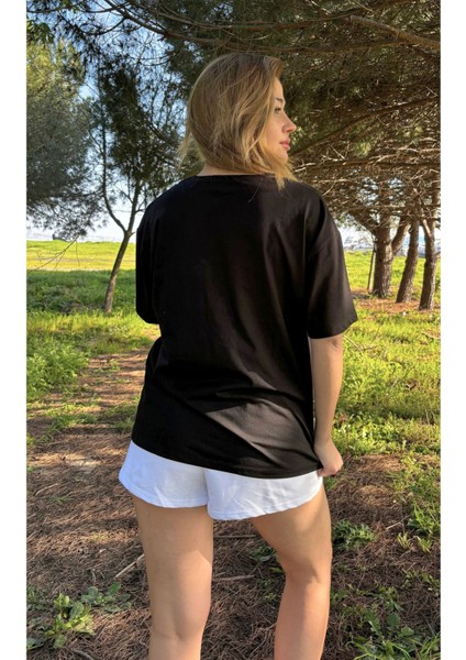 Kadın Baskısız Basic Pamuklu Oversize Tişört
