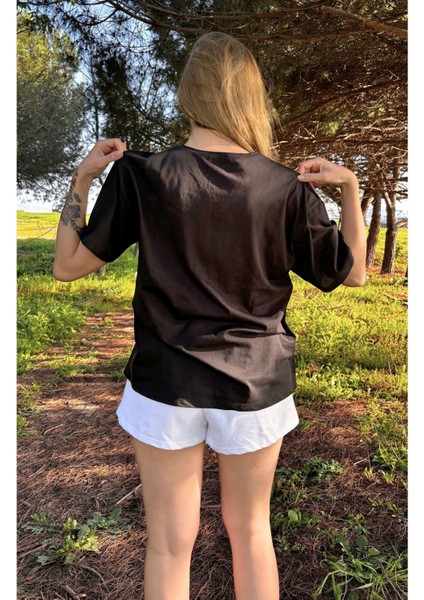 Kadın Baskısız Basic Pamuklu Oversize Tişört