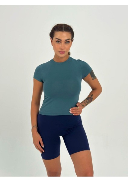 Petrol Yeşili Fitted/vücuda Oturan Crop T-Shirt fırsatları