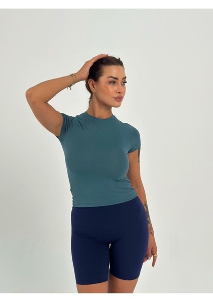 Petrol Yeşili Fitted/vücuda Oturan Crop T-Shirt indirimleri