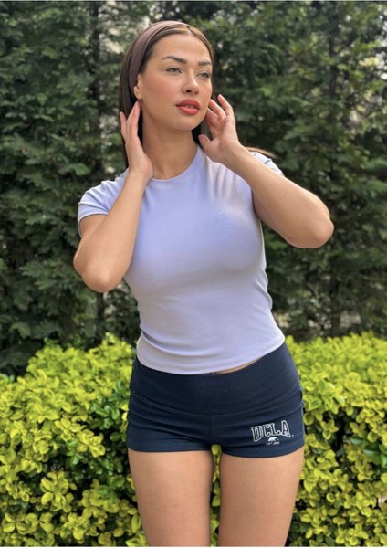 Açık Lila Fitted/vücuda Oturan Crop T-Shirt