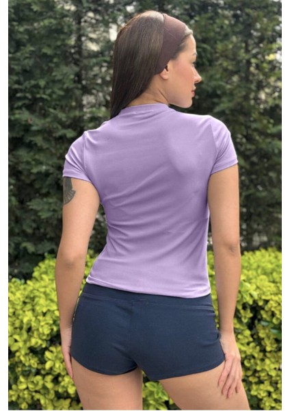 Kadın Lila Fitted/vücuda Oturan Crop T-Shirt