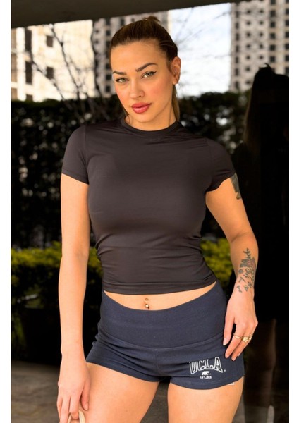 Siyah Fitted/vücuda Oturan Crop T-Shirt