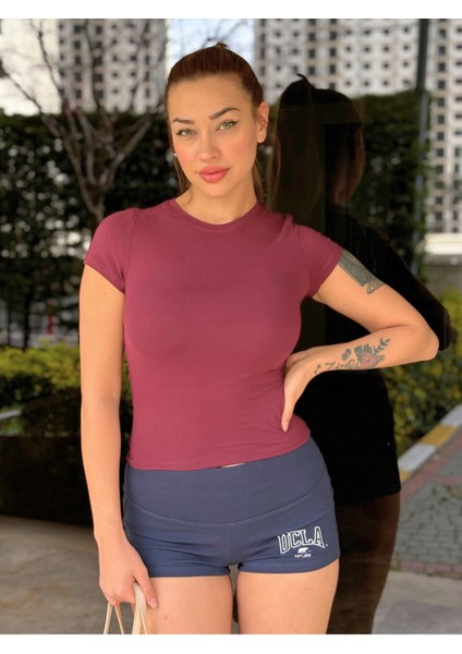 Mürdüm Fitted/vücuda Oturan Crop T-Shirt