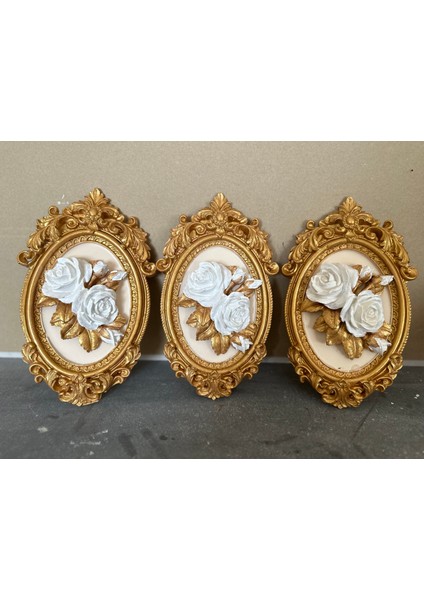 Dekoratif Duvar Tablosu 3 Lü Set , Gül Detaylı Tablo