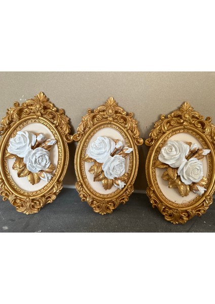Dekoratif Duvar Tablosu 3 Lü Set , Gül Detaylı Tablo modelleri