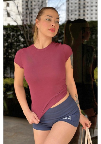 Mürdüm Fitted/vücuda Oturan Crop T-Shirt