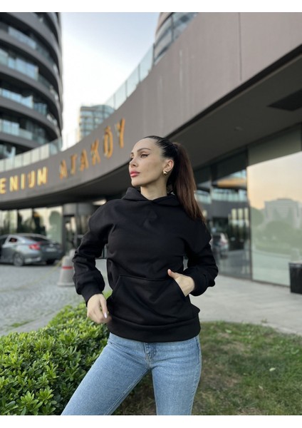 Kapüşonlu Içi Polarlı Unisex Hoodie Kadın Erkek Pamuklu Basic Kapüşonlu Sweatshirt Rahat Kalıp