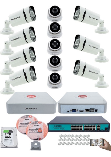 Ip Güvenlik Kamera Seti - 5 iç Mekan Ip Kamera, 7 Dış Mekan Ip Kamera, 2tb H.d.d, 16 kanal Nvr, Gece Görüş, Uzaktan Izleme, Hareket Tabiki, Insan Tes