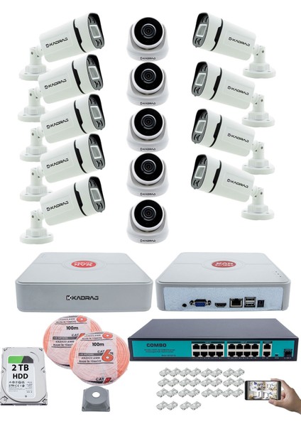 Ip Güvenlik Kamera Seti - 5 iç Mekan Ip Kamera, 9 Dış Mekan Ip Kamera, 2tb H.d.d, 16 kanal Nvr, Gece Görüş, Uzaktan Izleme, Hareket Tabiki, Insan Tes
